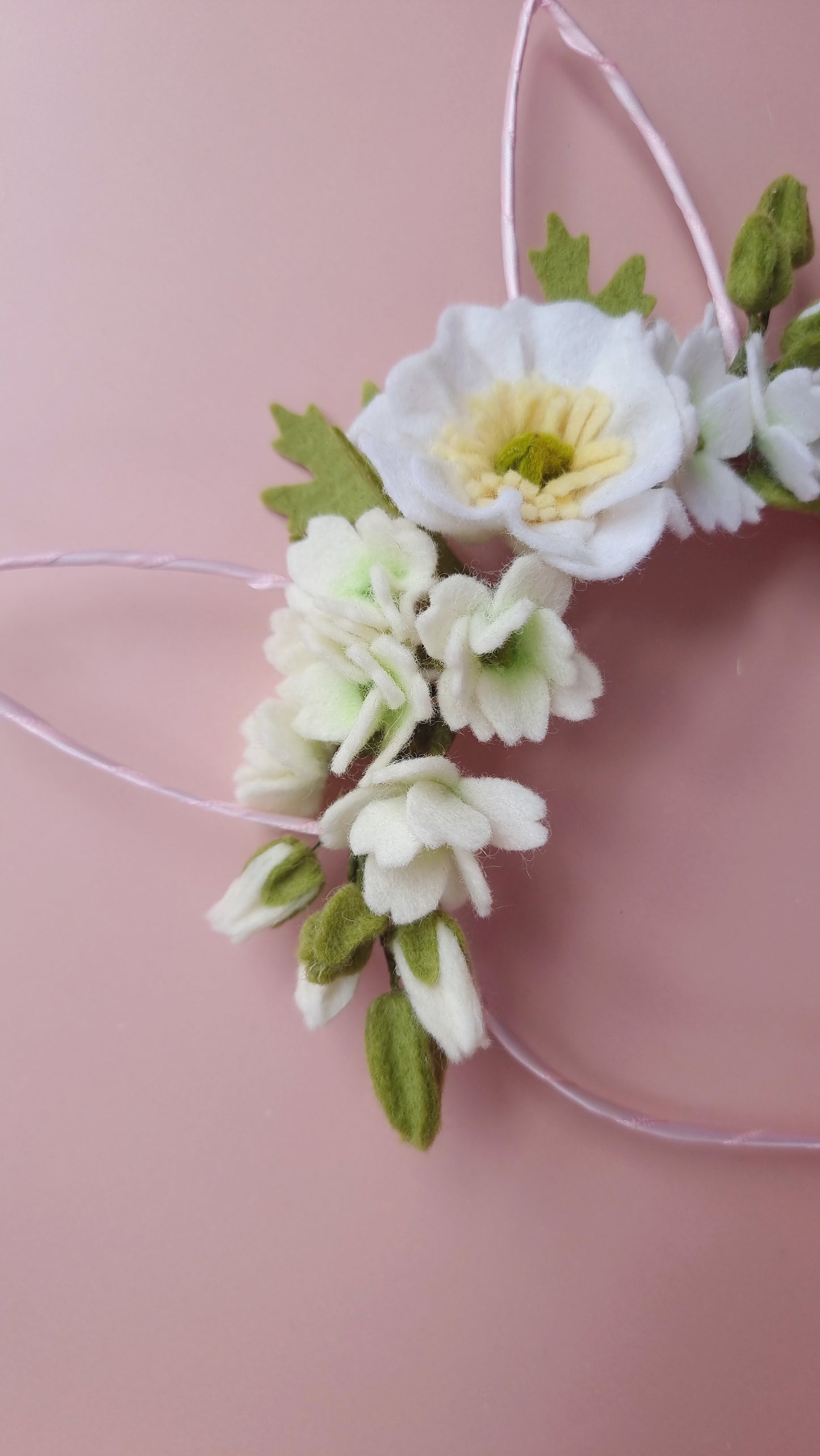 Neutral Poppy Blossom Metal Headband Bunny Ears