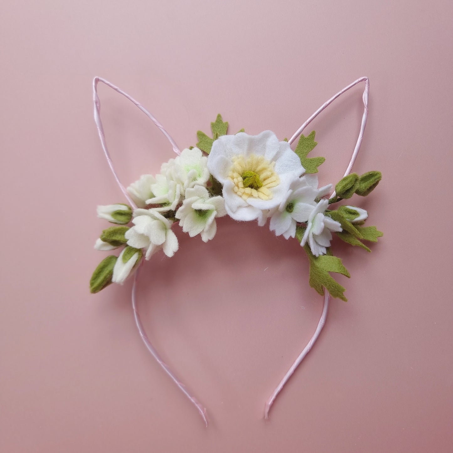 Neutral Poppy Blossom Metal Headband Bunny Ears