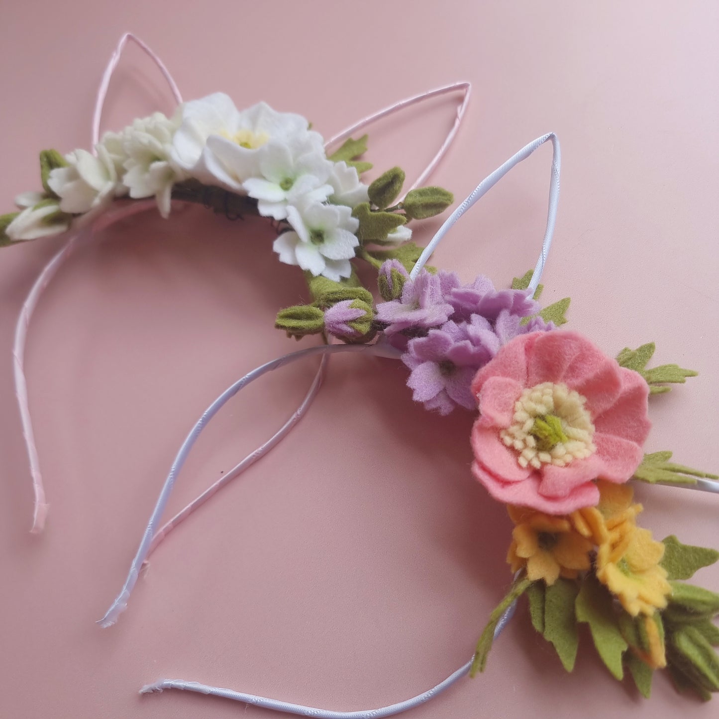 Neutral Poppy Blossom Metal Headband Bunny Ears